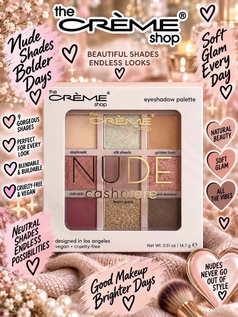 The Crème Shop Nude Cashmere Eyeshadow Palette — Neutral Pink & Gold Nude Shades